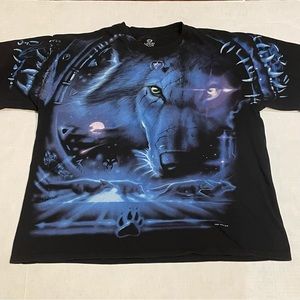 VTG 2001 Liquid Blue Great Wolf Moon All-Over AOP Double-Sided T-Shirt Men’s XXL